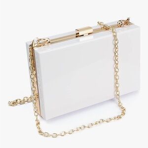 Elegant White Box Clutch with Gold Chain